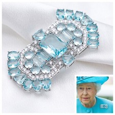 Queen Mother’s Created Crystal Aquamarine Art Deco Brooch Replica & 5A Zirconia