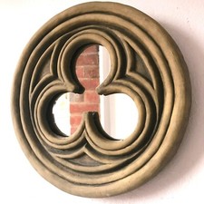 Trefoil round gothic mirror stone home or garden ornament 30cm (12") diam ©