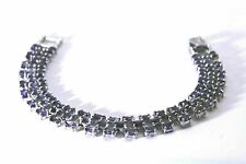 Silver Bracelet Iolite Genuine Natural Mined Gems Solid Sterling 3 Row 7 Inch
