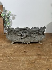 Vintage French Metal Planter Or Flower Arranger Aged Cherub Oval Table Centre
