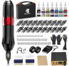 Solong Advanced Tattoo Kit Hybrid Rotary Pen, 20 Premium Needle Cartridges, 7-Co