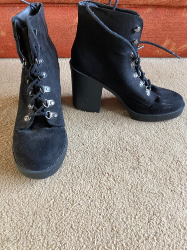 Black faux suede block heeled - suede,