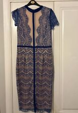 Missguided Blue Colbert Lace Bodycon Midi Dress Size 14 Ascot, Wedding, Races
