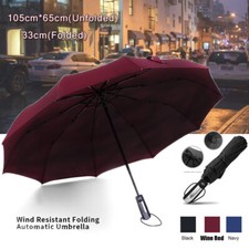 Windproof 10 Ribs Strong Automatic Open Close Folding Umbrella Compact Travel UK