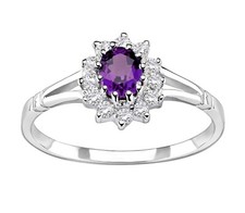 Sterling Silver Amethyst Cluster Ring  sizes J - U
