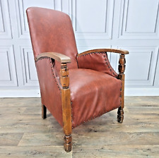 Retro Vintage French Country Club Chair Leather Armchair – Mid Century Art Deco