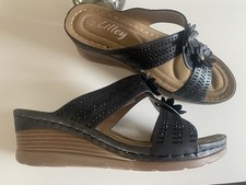Black Faux Leather Wedged