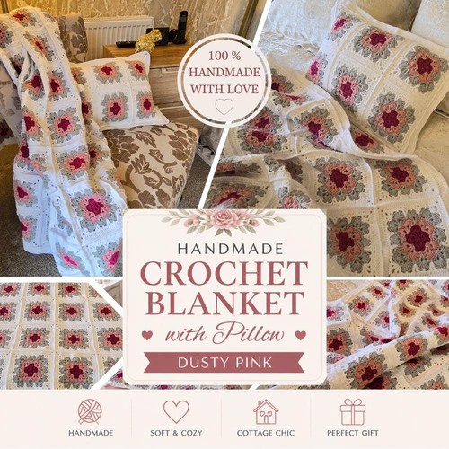 Dusty pink crochet - blanket, set