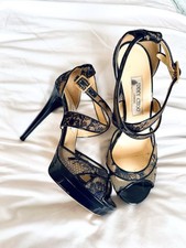 Jimmy Choo London Navy Blue Lace High Heeled Strappy Sandals Size 40