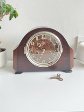 Smiths Enfield Refurbished English Oak Pendulum Mantle Clock Chime 8-Day Key