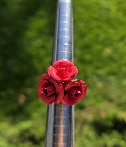 Red enamel rose - rose, gold