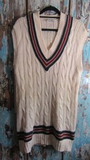Vintage Luke Eyres Cream Wool Cricket Vest Arran Knit Sleeveless Jumper size L