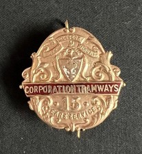 GLASGOW CORPORATION TRAMWAYS VINTAGE 15 YEAR SERVICE ENAMEL BUS COACH CAP BADGE