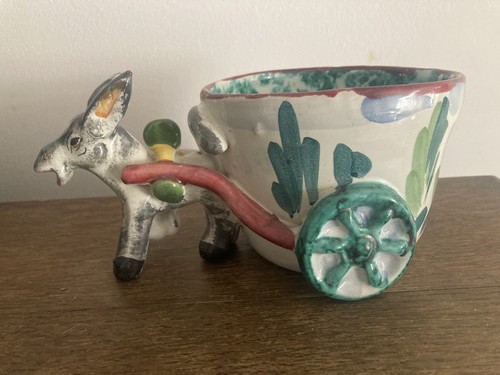 Ceramic donkey and cart - ,