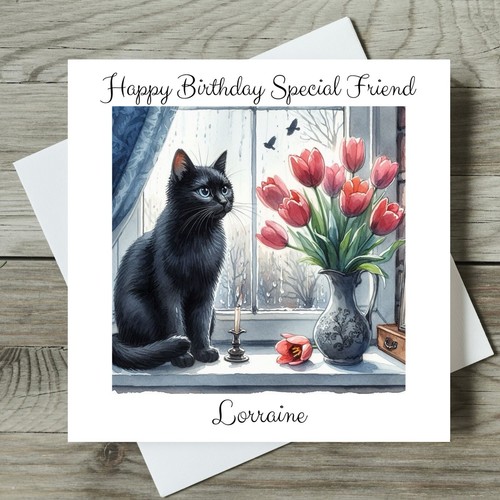 Cat birthday card personalised - cat,