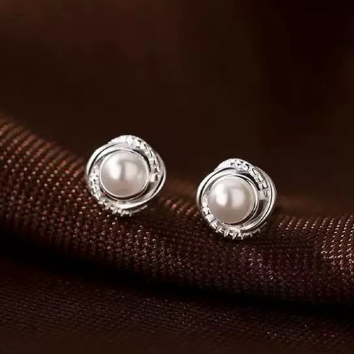 Crystal swirl pearl stud - crystal,