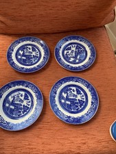 4 X VINTAGE ENGLISH IRONSTONE TABLEWARE BLUE & WHITE OLD WILLOW SIDE PLATES 17cm