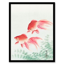 Ohara Koson Framed Wall Art Print Two Veiltail Goldfish in Pond Home Décor A3/A4