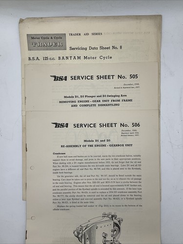 Bsa bantam service sheets - bsa, d1