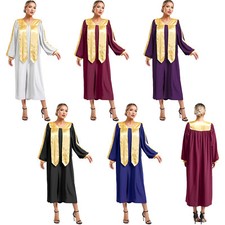 UK Unisex Womens Men Costume Church Dress Breathable Choir Robe Patchwork Design