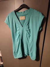 Laura Ashley Ladies Turquoise Top 100% Cotton Short Sleeve V-Neck Casual