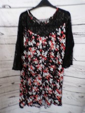 LADIES ROGERS & ROGERS BLACK RED FLORAL 3/4 SLEEVED MINI DRESS SIZE 26
