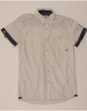 JACK & JONES Mens Short Sleeve Shirt Large White Pinstripe Cotton EF05