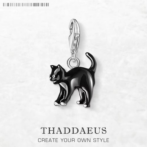 Black cat dangle - black, pendant