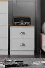2 Drawer Bedside Cabinet Matt White Oak Bedroom Furniture Metal Cup Handles