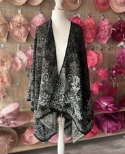 Ladies Women Knitted Cape Blanket Winter Wrap Poncho Open Front Shawl Grey Black