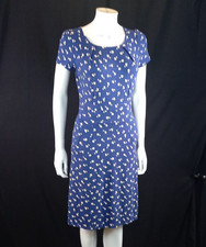 King Louie Navy Blue Cream Patterned Jersey Dress Size Small Pockets Viscose Mix