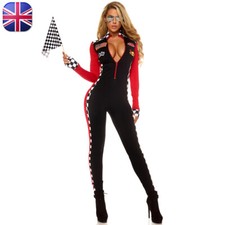 Sexy Race Car Driver Jumpsuit Costume Racer Ladies Outfit Fancy Dress S-2XL