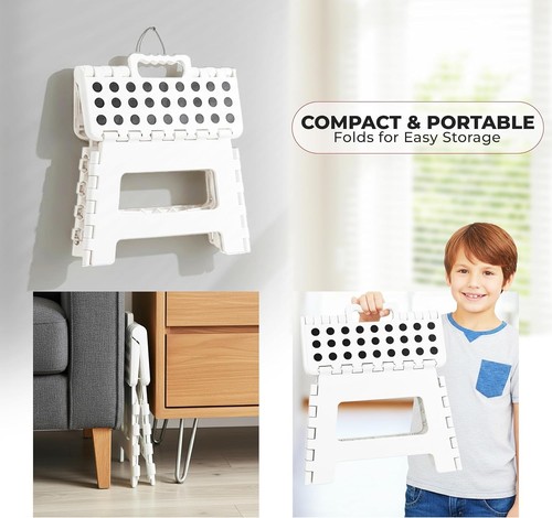 Folding step stool 9in white - step,