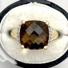 Smoky Quartz Diamond Ring 9ct