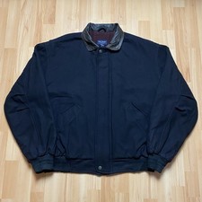 Gant Wool Aviator Jacket Size XXL 2XL Navy Blue Leather Collar