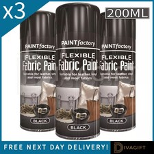 3 x BLACK FLEXIBLE FABRIC SPRAY PAINT 200ML LEATHER VINYL CLOTHES FAST DRYING