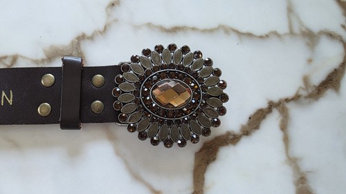 Brown leather belt large - brown,