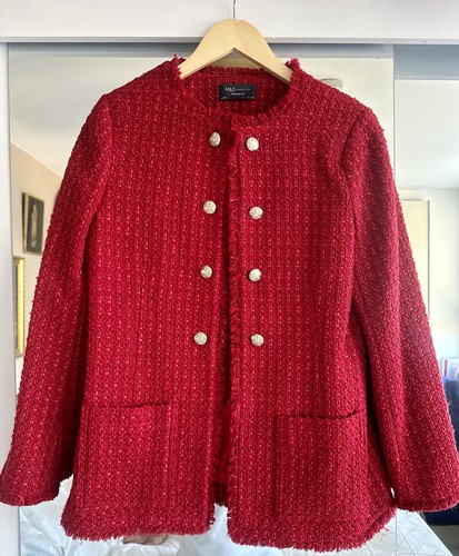 Red tweed jacket straight - m&s,