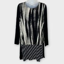 ALEMBIKA black & tan long sleeve layered Lagenlook tunic size 6-8