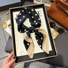 Chic Black & Beige Polka Dot Silk-Feel Scarf – Vintage Vibe (70x70cm)