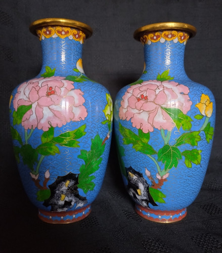 Chinese cloisonne blue pink - cloisonne,
