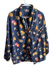 Old Navy Only Cotton Blue Orange Fruit Button Down Long Sleeve PJ Shirt 2XL