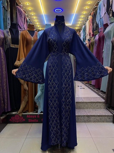 Muslimah open abaya blue dress - muslimah,
