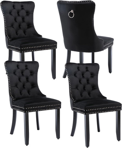 Black velvet dining chairs set - black,