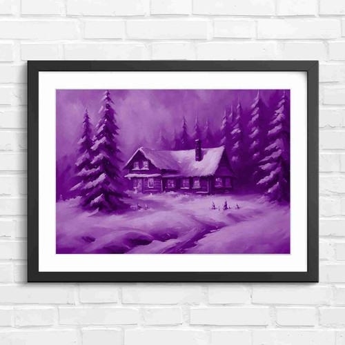 Cozy snowy log cabin - log,