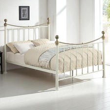 Hampstead White & Brass Traditional Metal Bed Frame- Single / Double / King Size