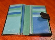 Black Leather Golunski Purse  green and blue interior