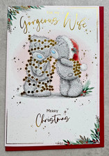 Tatty Teddy GORGEOUS WIFE Christmas Card Me to You Bear Cute Gold Foil Kiss Love