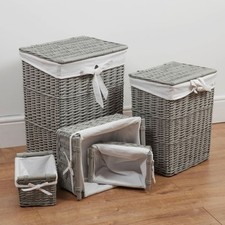 Set of 5 Grey Wicker Hampers