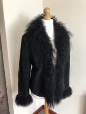 Y2K  Real Suede Mongolian Fur Lambswool Sheepskin Boho Afghan Coat Jacket